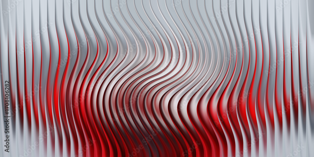 Poster abstract wavy vertical lines with silver and red gradient