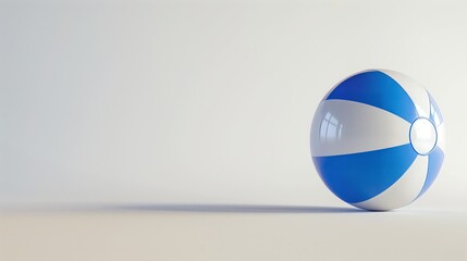 Minimalist summer concept with a blue and white striped beach ball