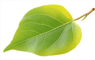 Obraz premium Green leaf on white background showcasing intricate natural patterns and tranquil minimalism, perfect for editorial use