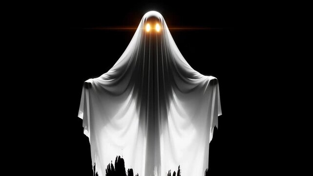 Scary ghost with glowing eyes on a black background