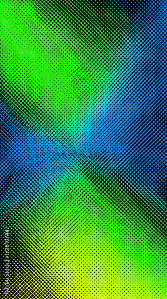 Poster vibrant abstract grid with green and blue: a mesmerizing display of colors, where shades of green an