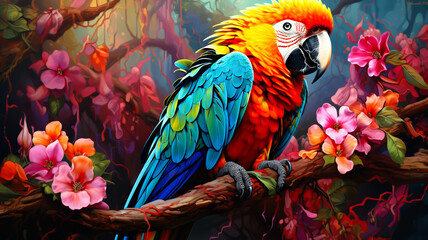 Fototapeta premium Parrot with natural forest background