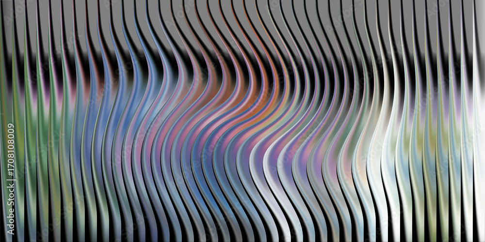 Poster wavy metallic texture with colorful reflections and lines