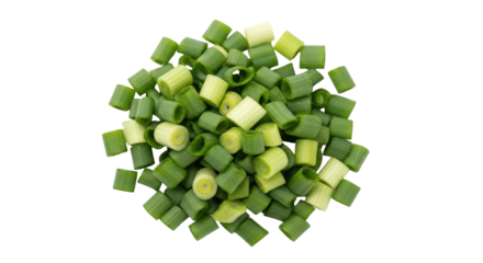Isolated chopped green onions, fresh cut scallions for cooking, healthy garnish ingredient