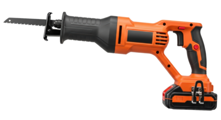 Isolated power reciprocating saw, orange, for building demolition and renovation projects