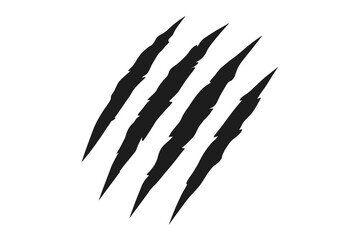 Claw scratch marks vector silhouette. Monster or animal claw rip. Predator talon slashes illustration. Wild beast attack trace. Damaged surface effect. Grunge design element.
