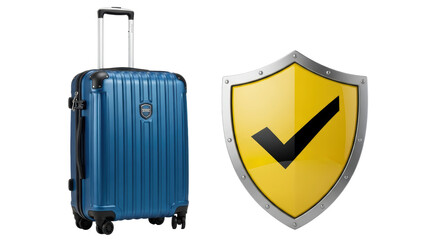 Isolated luggage and safety shield protection symbol travel assurance and security icon graphic