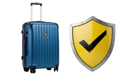 Isolated luggage and safety shield protection symbol travel assurance and security icon graphic