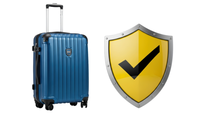 Isolated luggage and safety shield protection symbol travel assurance and security icon graphic