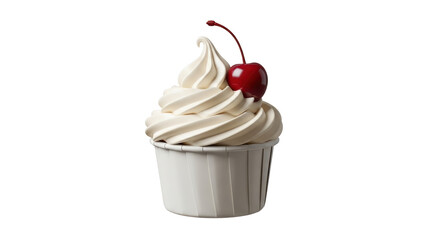 Isolated vanilla cupcake topped with a red cherry, a delicious pastry treat for celebrations