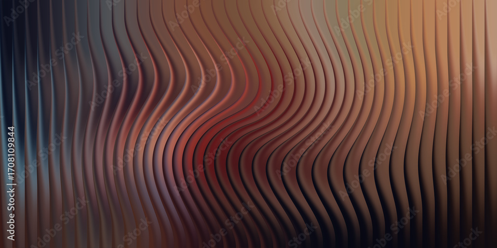 Poster abstract wavy lines with warm color gradient and dark background