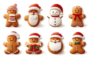 Fototapeta premium Festive gingerbread cookies snowman Santa and gingerbread men holiday treats perfect for Christmas baking