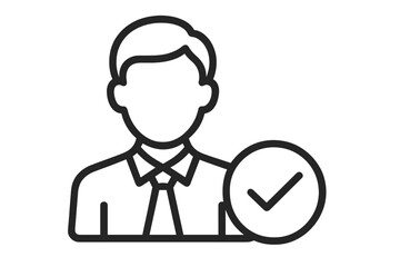 Fototapeta premium Verified employee icon. Approved candidate for job. Recruitment and hiring success concept. User profile validation. Check mark for worker selection. Headhunting & HR.