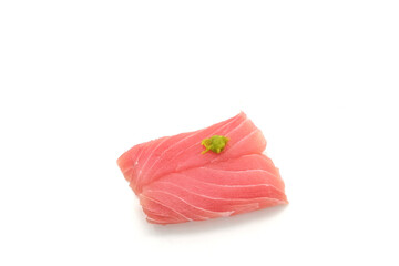 Sashimi made from tuna and wasabi on a white background. Japanese style food.