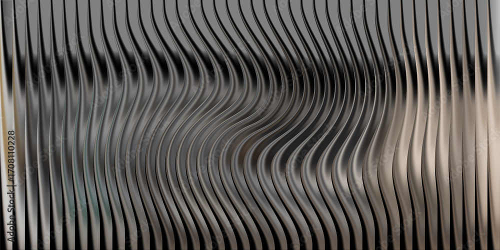 Poster monochromatic abstract wavy lines with metallic texture and shadow