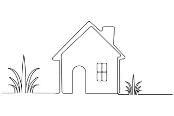 House one line continuous stroke drawing in modern minimalist outline illustration