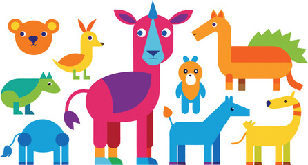 Obraz premium Vibrant cartoon animal collection isolated on white background in flat design