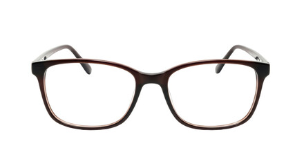 Isolated rectangular eyeglass frames with dark brown rim detail for fashion or vision care