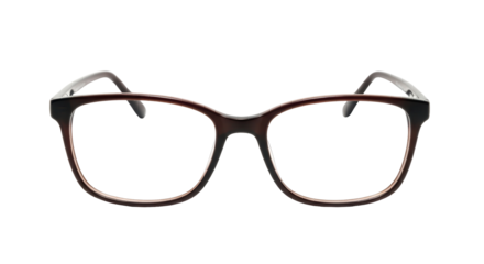 Isolated rectangular eyeglass frames with dark brown rim detail for fashion or vision care