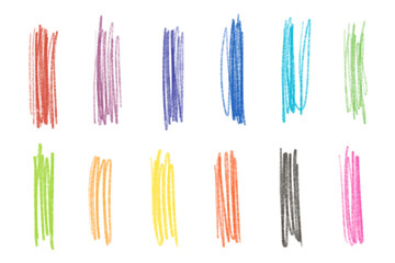 set of colored pencil strokes set isolated on white or transparent png