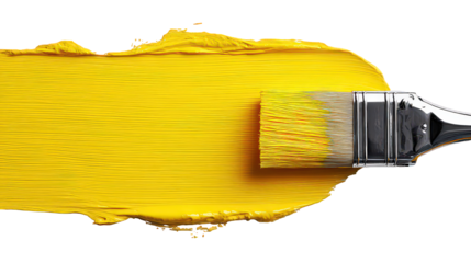 Yellow Paint Brush Stroke on Transparent Background