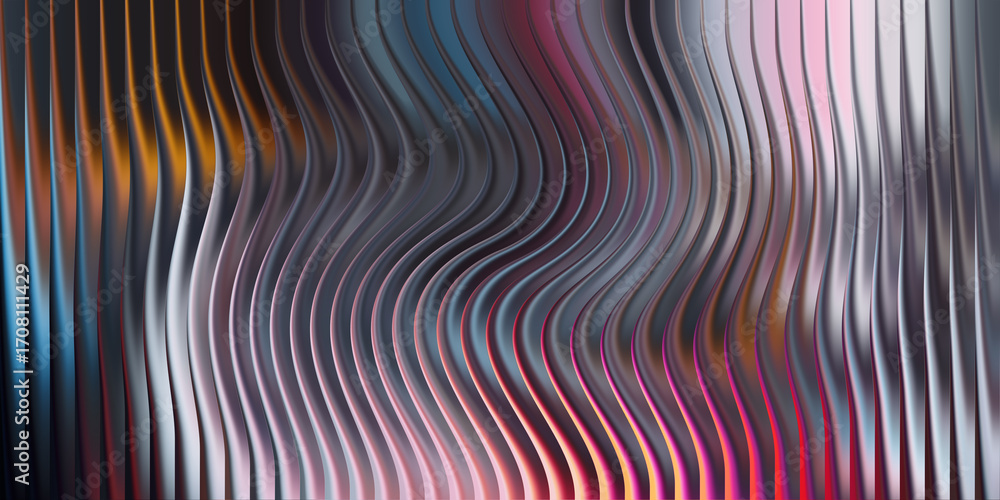 Poster abstract wavy metallic surface with colorful vertical lines