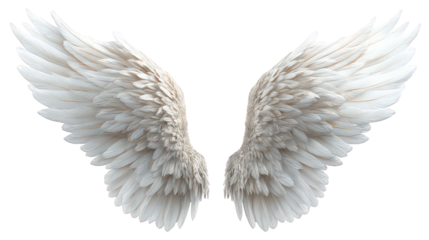 White Angel Wings with Golden Glitter on Transparent Background