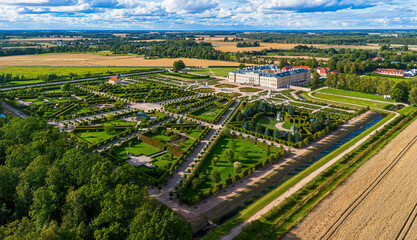 Aerial view of the gardens of Rundāle Palace, a major baroque palace built for the Dukes of Courland in Latvia, one of the Baltic States © Alexandre ROSA