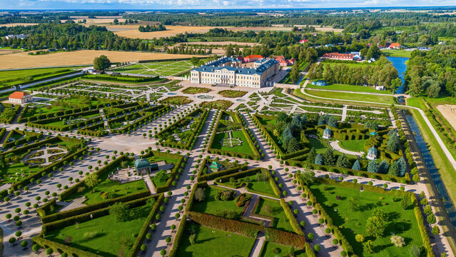 Aerial view of the gardens of Rundāle Palace, a major baroque palace built for the Dukes of Courland in Latvia, one of the Baltic States