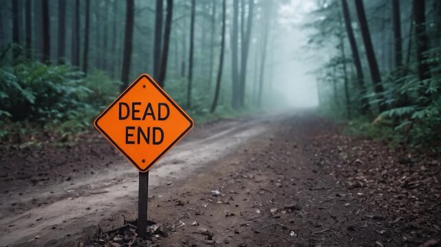A rusty dead end sign at the end of a dirt road, surrounded by nature