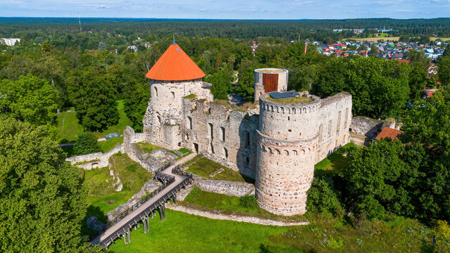 Aerial view of Cēsis Castle in Latvia, one of the Baltic States