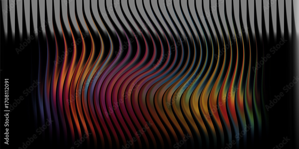 Poster abstract wavy vertical lines with dark background and colorful glow