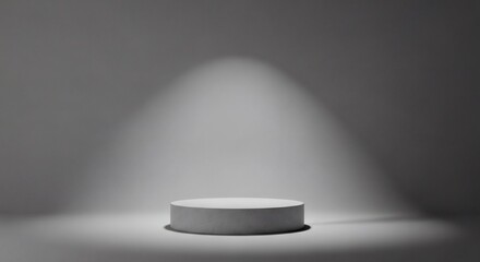 Minimalist 3D pedestal stage with spotlight illumination for product presentation and ample clean Copyspace