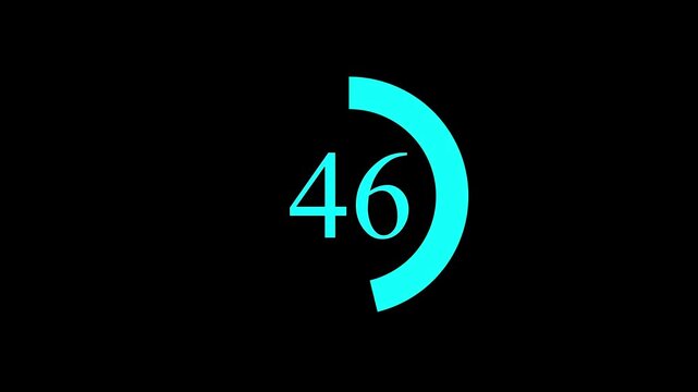 Countdown timer number ,0 to 92 seconds circular countdown digital electronic timer. counting down with sky blue numbers and circle marking time 