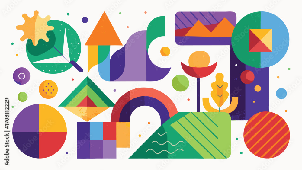 Poster abstract composition of geometric shapes with retro texture and bold colors modern graphic design ve