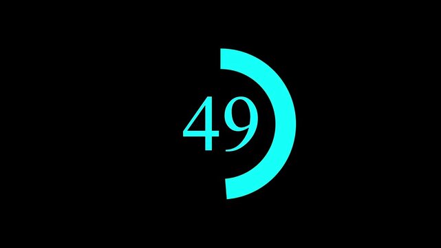 Countdown timer number ,0 to 97 seconds circular countdown digital electronic timer. counting down with sky blue numbers and circle marking time 