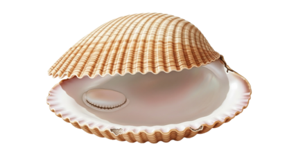 An isolated cockle shell a delicate treasure from the sea revealing its pearlescent interior on transparent background