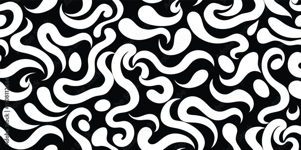 Poster abstract swirls pattern in black and white background modern seamless design fluid shapes curvy line