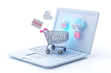 3D Illustration of Cloud-Based E-commerce and Online Security