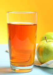 juice from green apples on the table.. Vertical photo format