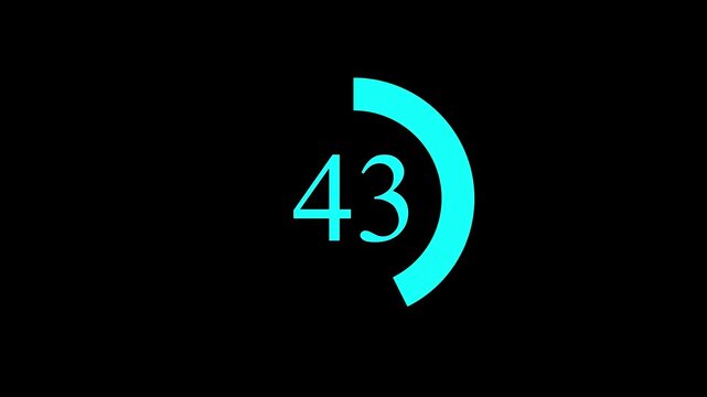 Countdown timer number ,0 to 85 seconds circular countdown digital electronic timer. counting down with sky blue numbers and circle marking time ,...