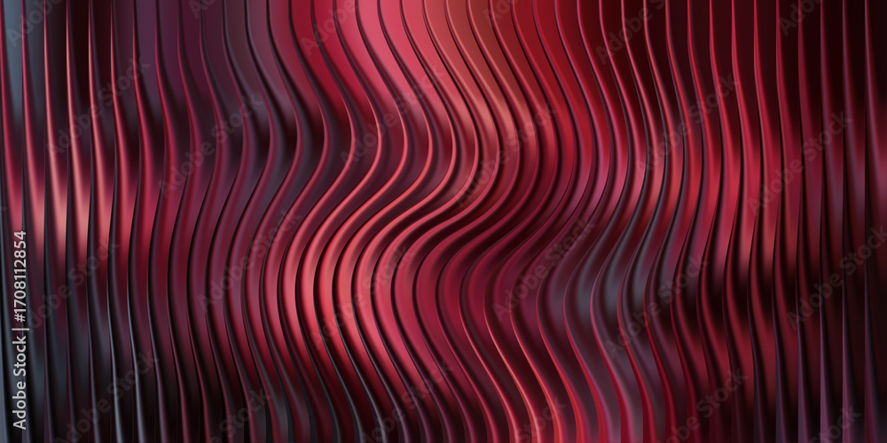 Poster abstract wavy lines with deep red and pink gradient background