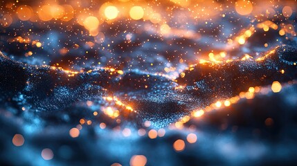 Abstract digital landscape with fiery glowing particles