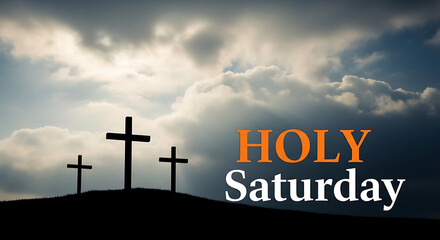 Holy Saturday Silhouette of Three Crosses against a Cloudy Sky, Symbolizing Faith and Reflection