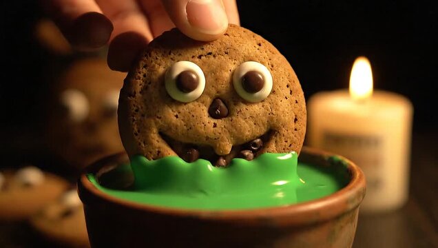 halloween monster cookie dipped in green icing
