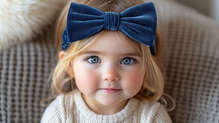 Toddler girl with blue velvet headband
