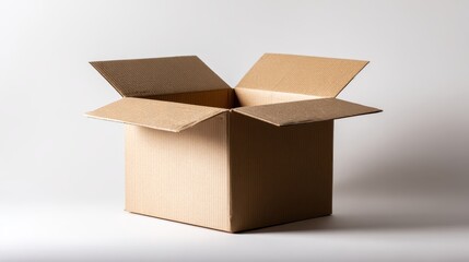 An open cardboard box isolated on a white background, ready for packing or shipping