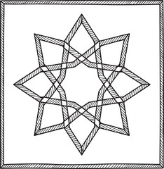 Intricate geometric star pattern knot work design in silhouette isolated on white background