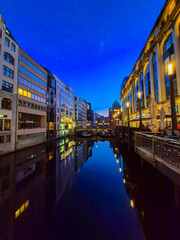 02.09.2025 Hamburg, Germany. the center of Hamburg at night in Germany, a rathaus and a square in the old town