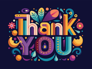 Cute Thank You Text Design with Hearts and Abstract Elements